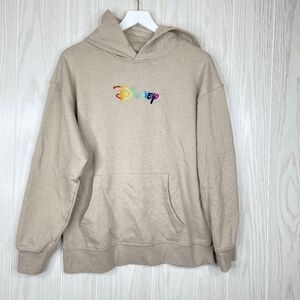 Disney Embroidered Logo Kangaroo Pocket Hoodie Women's Tan Size Large